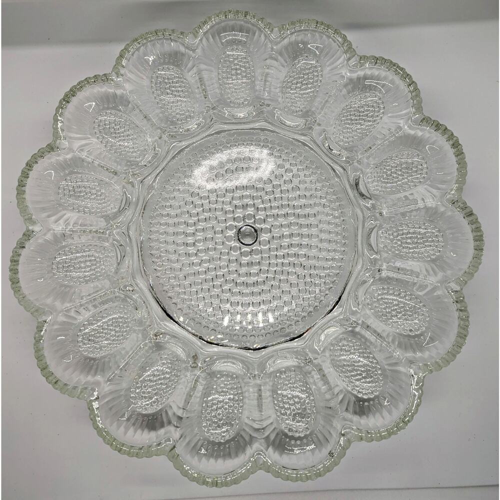 Thousand Eyes Hobnail Deviled Egg Plate, Indiana Glass Relish Plate Oyster Plate